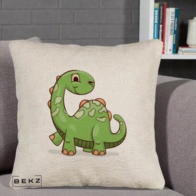 Perna Decorativa Brontosaur Verde Simpatic, 40x40 cm, Bej Canapea, Husa Detasabila, Perna Inclusa, BEKZ®