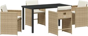 vidaXL Set de masă pentru grădină cu pernă 5 pcs Bej poliratan