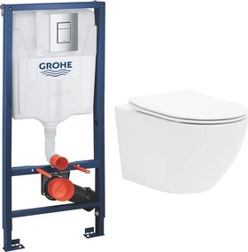 Set rezervor incastrat Grohe Rapid SL cu clapeta cromata Skate Cosmopolitan plus vas WC Rune Ivaldi alb cu capac softclose