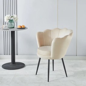 RESIGILAT- Scaun dining, picioare metalice finisaj negru, tapiterie catifea, Bej
