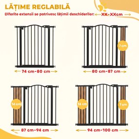 PawHut Poartă Extensibilă pentru câini fără șuruburi, Poartă de Siguranță Reglabilă, 94-100x78 cm, Negru | Aosom Romania
