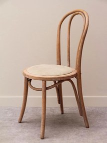 Scaun dining tapițat din lemn de fag curbat și bumbac, bej, cu spătar dublu în arc și traversă inelară, 91 x 41 x 41 cm, „Icon”