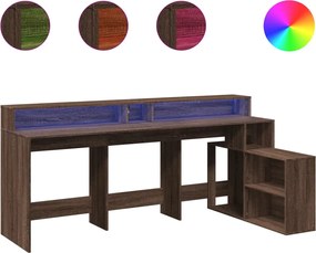 vidaXL Birou cu lumini LED, stejar maro, 200x104x91 cm, lemn prelucrat