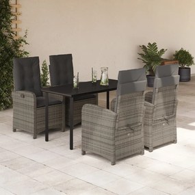 vidaXL Set mobilier de grădină cu perne, 5 piese, gri, poliratan