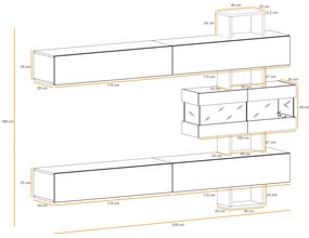 Mobila Living-sufragerie  camera de zi , stejar grafit gri perlat  , 230 cm lungime, usi deschidere push open