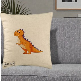 Perna Decorativa T-Rex Portocaliu, 40x40 cm, Bej, Husa Detasabila, Perna Inclusa, BEKZ®