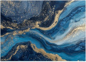 Tablou pe sticlă - Marmură abstractă albastru-aurie (70x50 cm)
