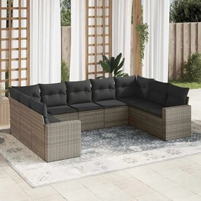 vidaXL Set canapele de grădină, 9 piese, cu perne, gri, poliratan