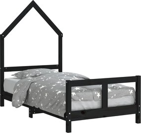 vidaXL Cadru de pat pentru copii, negru, 80x160 cm, lemn masiv de pin