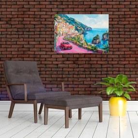Tablou pe sticlă - Drum roz pe coastă (70x50 cm)