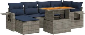 vidaXL Set canapele de grădină, 7 piese, cu perne, gri, poliratan