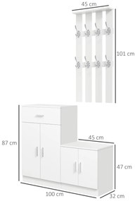 HOMCOM Mobilier de Hol cu Cuier din Lemn, Spațiu de Depozitare și Design Elegant, 100x32x187cm, Alb | Aosom Romania