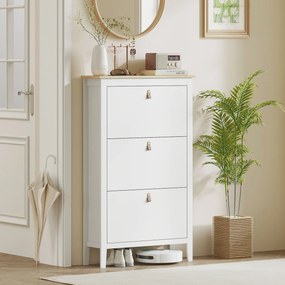 HOMCOM Pantofar Slim cu 3 sertare, pentru 21 perechi de încălțăminte, mărimea EU44 și rafturi reglabile, 80x24x131 cm, alb | Aosom Romania