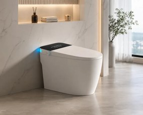 Smart WC R02 – Vas de Toaletă Inteligent cu rezervor integrat, deschidere automată, spălare cu apă caldă, uscare, senzor de picior, capac cu încălzire, afișaj LED, evacuare P-Trap, Alb/Negru