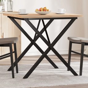 vidaXL Masă bucătărie, cadru X, 90x90x75,5 cm lemn masiv pin și Oţel