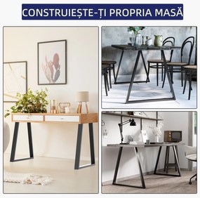HOMCOM Set 2 Picioare de Masă Trapezoidale cu 6 Găuri și 12 Șuruburi, 70x5x72 cm, Negru | Aosom Romania