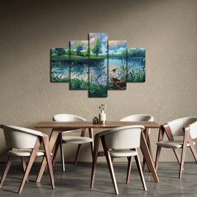 Tablou- Pictură în ulei, seară de vară lângă lac (150x105 cm)