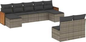vidaXL Set canapele de grădină, 9 piese, cu perne, gri, poliratan
