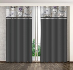 Draperie decorativă gri închis cu inimioare imprimate Lățime: 160 cm | Lungime: 250 cm