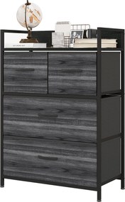 HOMCOM Comodă, Bufet, 4 sertare din material textil, Design industrial, 60x29x85cm, Negru | Aosom Romania