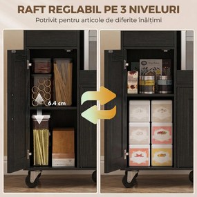 HOMCOM Dulap pentru Microunde din Lemn cu Sertar, 2 Dulapuri, Raft Deschis și Raft Reglabil, 80x40x88,7 cm, Negru | Aosom Romania