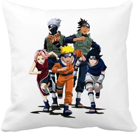 Perna Decorativa cu Naruto team, 40x40 cm, Alba, Mata, Husa Detasabila, Burduf