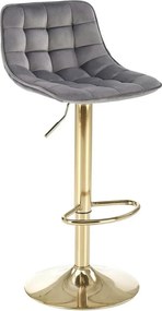 Scaun bar H120, gri/auriu, stofa catifelata/metal, 43x44x84/106 cm