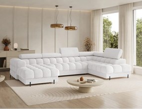 Colțar crem extensibil cu tapițerie din țesătură bouclé (cu colț pe partea dreaptă/în formă de "U") Feraria – ELTAP