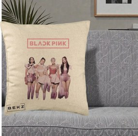 Perna Personalizata K-pop BLACKPINK Fotografie Grup Tinute Roz, 40x40 cm, Bej, Husa Detasabila, Perna Inclusa, BEKZ®