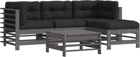vidaXL Set mobilier grădină cu perne, 5 piese, gri, lemn masiv
