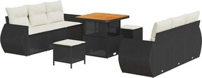vidaXL Set de canapele pentru grădină cu pernă 9 pcs Negru poliratan