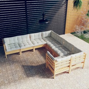3096971 vidaXL Set mobilier de grădină cu perne crem, 8 piese, lemn masiv pin