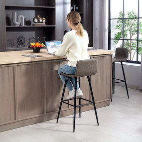 HOMCOM Set 2 Scaune de Bar cu Spătar și Suport pentru Picioare din PU și Oțel Maro | Aosom Romania