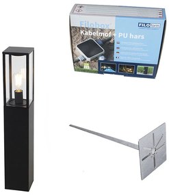 Lampă de bordură exterioară neagră 80 cm cu țepușă de sol și garnitură pentru cablu - Charlois