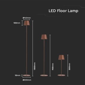 Lampă LED de podea 3în1, reglabilă, 4W, 5V, 4400mAh, 3000K, IP54, maro
