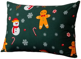 Fata de perna din microfibra SNOWMAN AND GINGERBREAD 50x70 cm, verde