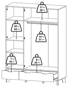 Șifonier alb-în culoare naturală cu aspect de lemn de stejar cu oglindă 147x201x58 cm Ikast – Tvilum