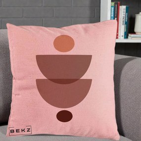 Perna Decorativa Geometric Boho Semicercuri Brun, 40x40 cm, Roz, Husa Detasabila, Perna Inclusa, BEKZ®