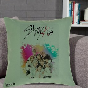 Perna Personalizata K-pop Stray Kids cu Splash Multicolor, 40x40 cm, Verde, Husa Detasabila, Perna Inclusa, BEKZ®