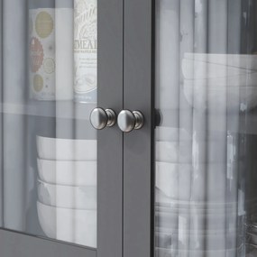 HOMCOM Armarie de bucătărie bufet de bucătărie 5 uși dintre care 2 uși din sticlă și 1 sertar, 1 nișă centrală - înălțime 180 cm gri | Aosom Romania