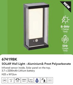 Aplica LED solara de exterior cu senzor de miscare IP54 Solar