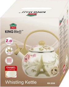 Ceainic cu fluier Kinghoff KH 2038, 2 l, interior emailat, compatibil cu plitele cu inducție, multicolor