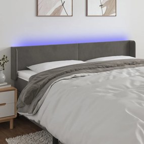 3123011 vidaXL Tăblie de pat cu LED, gri închis, 163x16x78/88 cm, catifea