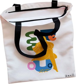 Sacosa de Panza pentru Cumparaturi, Geanta Tote, model Abstract Human Art, Cu fermoar, 38x34.5 cm, Alba, BEKZ®