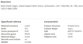 Aplica metal stil industrial WIHO negru/maro