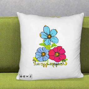 Perna Decorativa Trei Flori Grafice Pop Art, 40x40 cm, Alb Pufos, Husa Detasabila, Perna Inclusa, BEKZ®