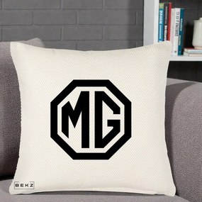 Perna Personalizata cu emblema MG, 40x40 cm, Crem Reliefat, Husa Detasabila, Perna Inclusa, BEKZ®