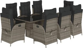 vidaXL Set mobilier grădină cu perne, 9 piese, gri, poliratan