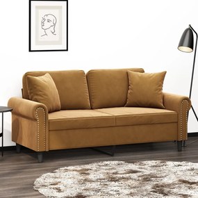 3153212 vidaXL Canapea cu 2 locuri cu perne&pernuțe, maro, 140 cm, catifea
