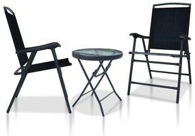 Set mobilier bistro, 3 piese, negru, otel Negru, 3